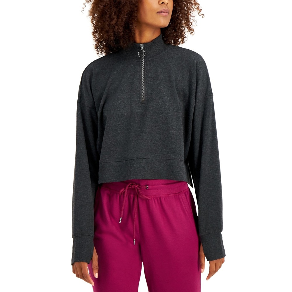 ID Ideology Performance Women's Quarter-Zip Crop Top - Charcoal - Size‎ XL